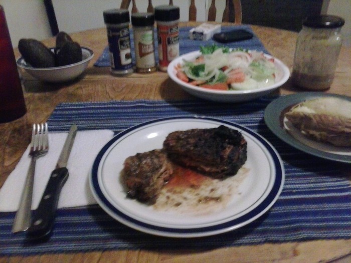 Lean Grilled Steak, Plain Baked Potato and Garden Salad w/ Balsamic Vinegar & Olive Oil 