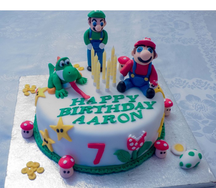 Aaron's 7th Birthday cake 20.2.2015 - He still wanted Mario, Luigi and Yoshi (the dragon)