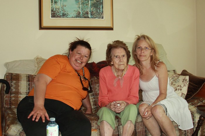 Sunday May 24, 2015, hub's sis, Gramma, me.  Gramma's 103 birthday. 