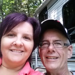 Hubby and I. Yes I changed my hair colour again. And yes it's purple