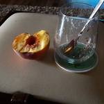 Flax and Psylinium seeds with a little lemon juice on my first glass of whater for today and a peach