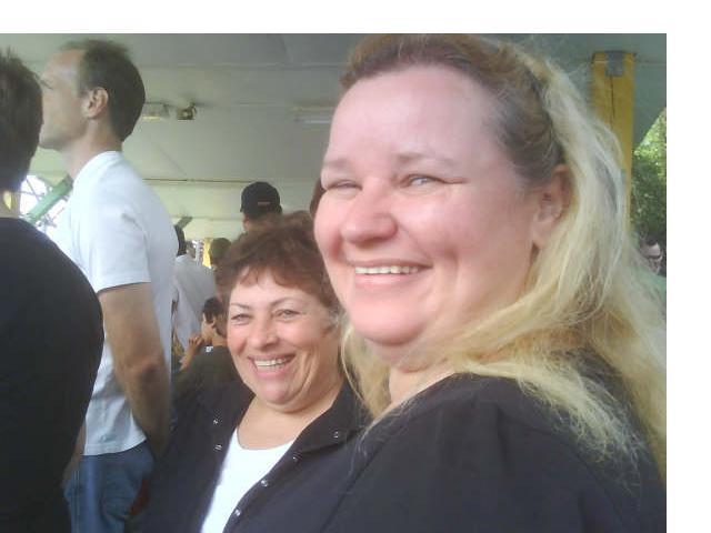 My sister-inlaw Joy and myself waiting for the rollercoaster at the PNE