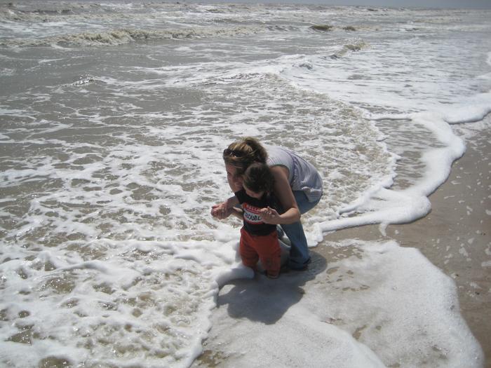 his first time to feel the ocean!