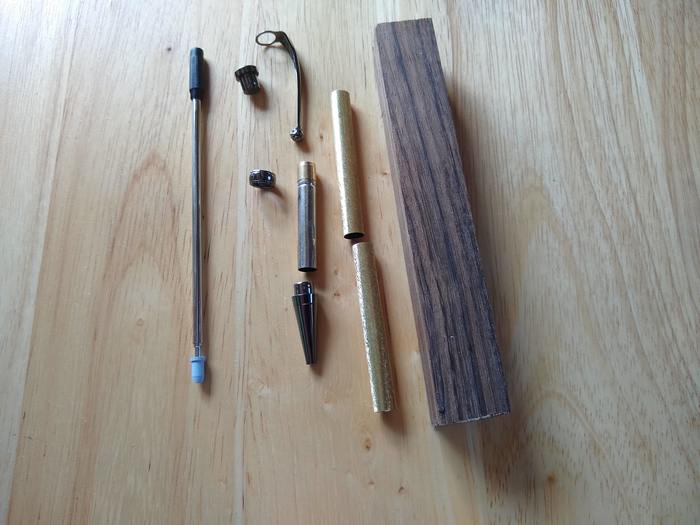 9/13/18   Parts needed to make an ink pen.  It all starts with a square block of wood.