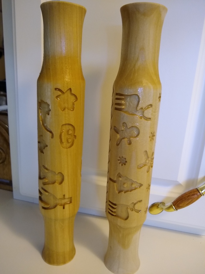 Thanksgiving and Christmas Rolling pins - homemade by my husband