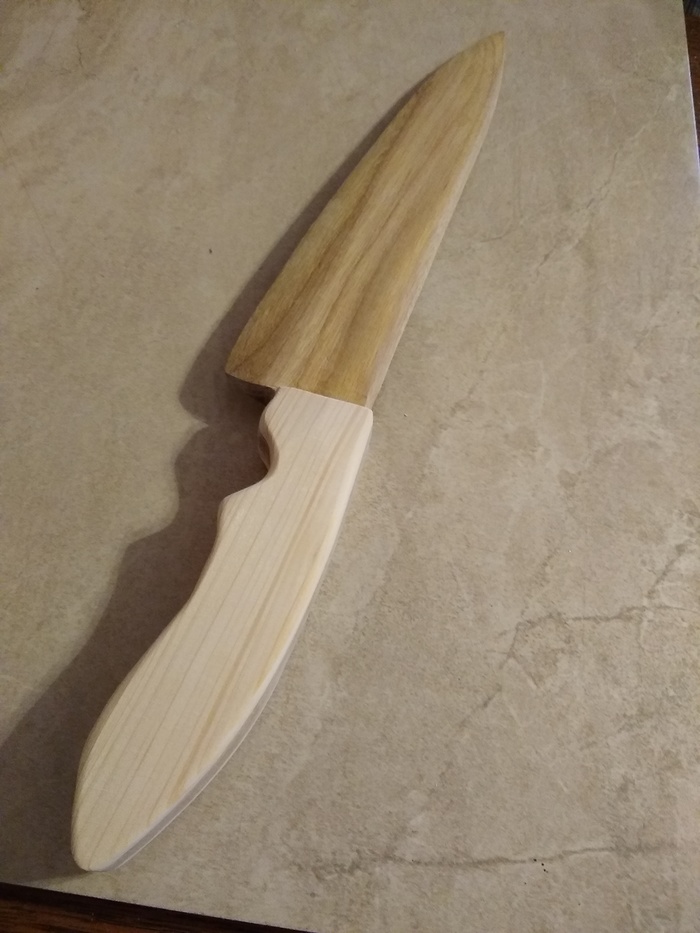 Flat view of the wooden knife I'm making.  It's not finished yet.  1/28/19