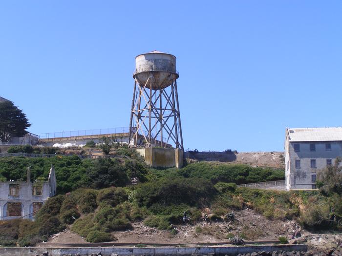 The elevated water tank on Alcatraz